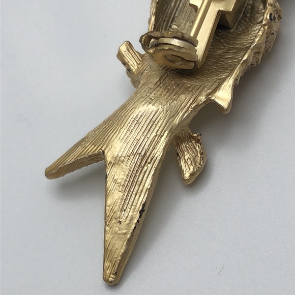 VTG Owl Two-tone gold textured Brooch Pin on branch - Picture 3 of 5